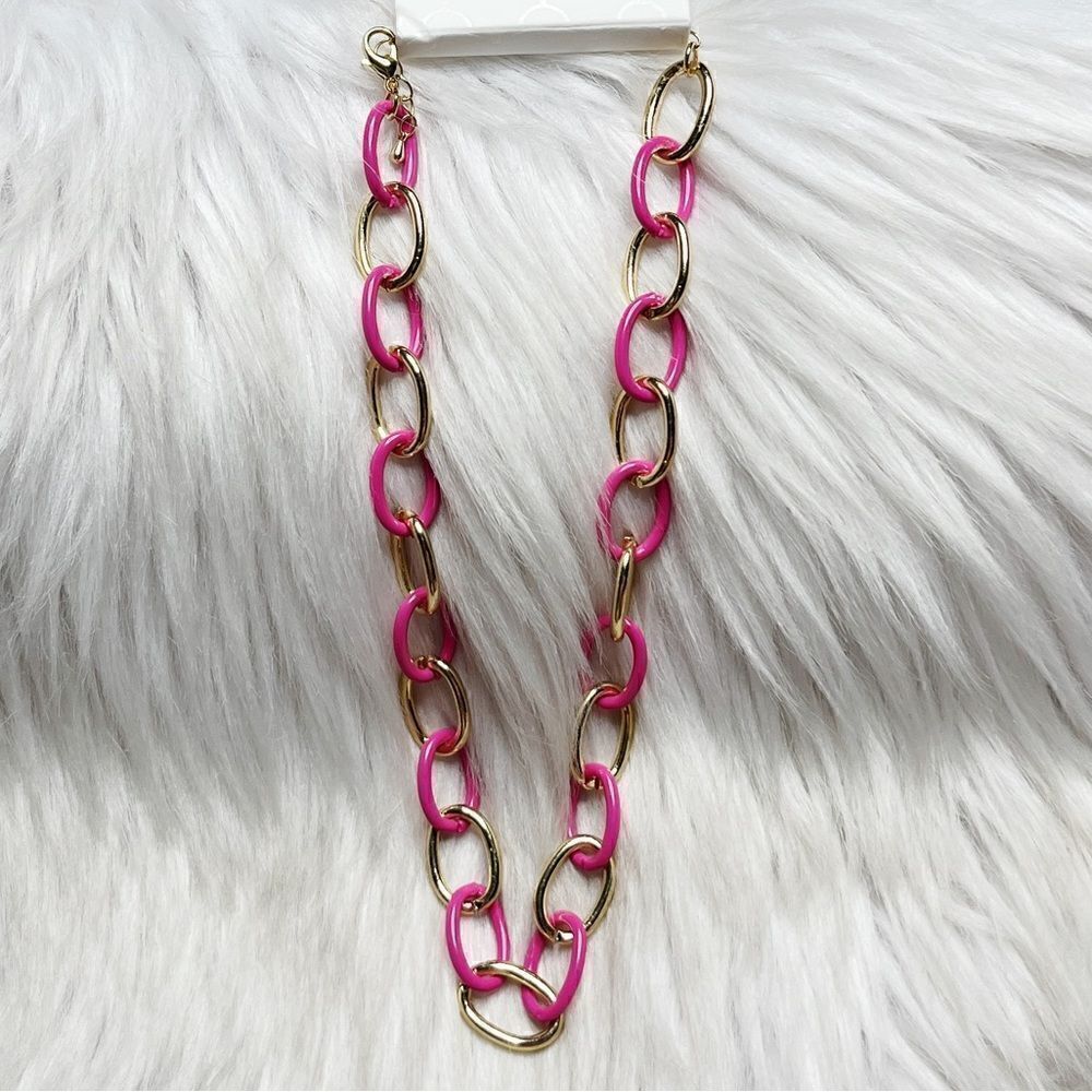 Altar'd State Chain Link Necklace Pink and Gold One Size